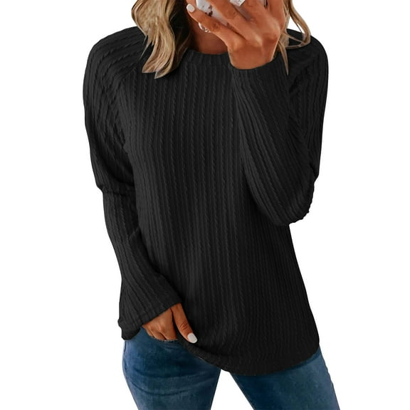 TEMOFON Fall Tops for Women Casual Crew Neck Long Sleeve Womens Tops Lightweight Knit Blouses Business Basic Shirts L