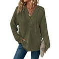 thumbnail image 1 of TEMOFON Hoodies for Women Long Sleeve Waffle Pullover Sweatshirts Fall Casual V Neck Sweatshirt Ladies Comfy Trendy Armygreen Hoody S, 1 of 9