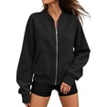 thumbnail image 1 of TEMOFON Jackets for Women Fleece Zip Up Jacket Womens Bomber Lightweight Long Sleeve Jacket Black Soft Sweatshirts with Pockets XL, 1 of 9