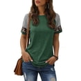 thumbnail image 1 of TEMOFON Leopard Print Tops for Women Short Sleeve Crew Neck Shirts Patchwork T Shirt Basic Blouse Green Tee, 1 of 7