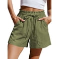 thumbnail image 1 of TEMOFON Linen Shorts for Women&nbsp;Summer Ruffle Waist Drawstring Pants with Pockets Casual Vacation Beach Flowy Shorts L, 1 of 10