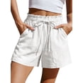 thumbnail image 1 of TEMOFON Linen Shorts for Women&nbsp;Summer Ruffle Waist Drawstring Pants with Pockets Casual Vacation Beach Flowy Shorts XL, 1 of 10