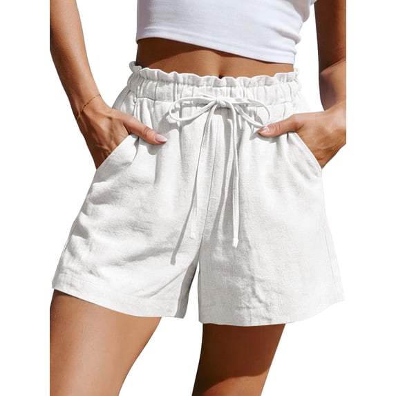 TEMOFON Linen Shorts for Women Summer Ruffle Waist Drawstring Pants with Pockets Casual Vacation Beach Flowy Shorts XL