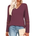 thumbnail image 1 of TEMOFON Long Sleeve Shirts for Women Blouses Casual Long Sleeve V Neck Fall Shirts Tunic Tops Womens Clothes Sweatshirts Pullover Lace Sleeve T Shirts, 1 of 8