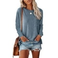 thumbnail image 1 of TEMOFON Long Sleeve Shirts for Women Fall Tops Crew Neck Tunics Blouse with Pocket Casual Side Slits Shirts for Women Pullover Sweatshirts Solid Color Bluegray Size M, 1 of 4