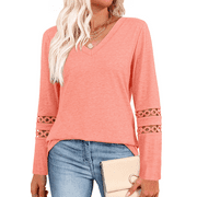 TEMOFON Long Sleeve Shirts for Womens Blouses Shirts Dressy Casual Loose Tops Sweatshirts Womens Clothes Lace Sleeve V Neck Lightweight Pullover Fall Tunic Tops T Shirts