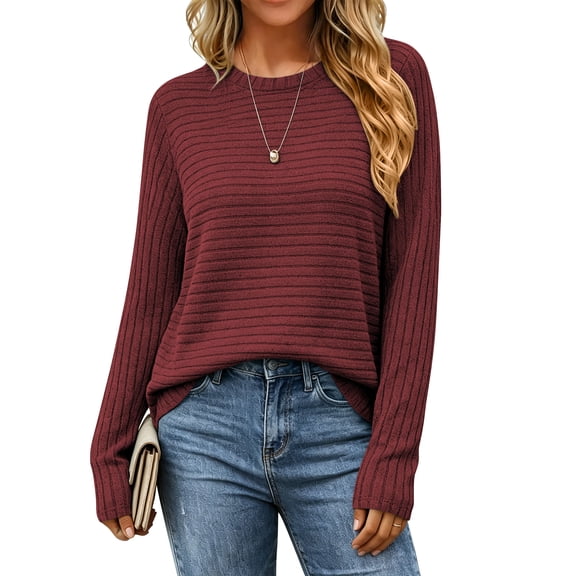 TEMOFON Long Sleeve Shirts for Women Crew Neck Casual Tunic Tops Lightweight Pullover Fall Tops Sweaters for Women