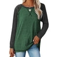 thumbnail image 1 of TEMOFON Long Sleeve Shirts for Women Fall Loose Tunic Tops Casual Crewneck Color Block Sweatshirts Raglan Blouses Green Block Tee, 1 of 6
