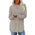 thumbnail image 1 of TEMOFON Long Sleeve Shirts for Women Loose Fit Dressy Casual Button Sweater Crew Neck Pullover Basic Sweaters for Women 2025, 1 of 5