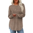 thumbnail image 1 of TEMOFON Long Sleeve Sweaters for Womens 2025 Long Sleeve Henley Shirt Fall Casual Crewneck Tunic Tops, 1 of 5