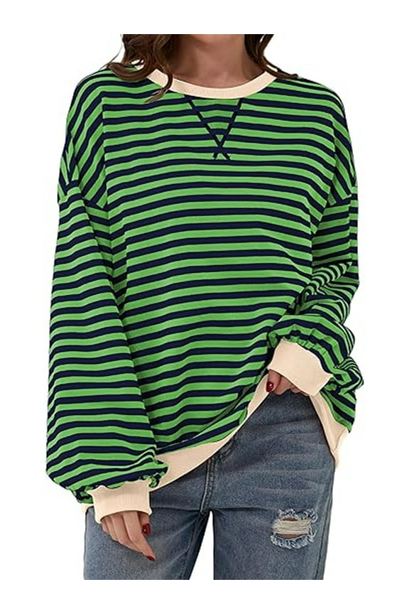 Long Sleeve T Shirts for Womens Oversized Sweatshirts Fall Striped Color Block Pullover Tops Loose Casual Tunic Tops Outfits Fashion Shirts Outfits Size XL