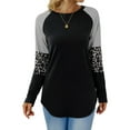 thumbnail image 1 of TEMOFON Long Sleeve Tops for Women Casual Fall T Shirts Crew Neck Loose Tunic Tops Color Block Stripe Leopard Print Sweatshirts Black, 1 of 5