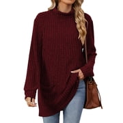TEMOFON Long Sleeve Tops for Women Casual Turtleneck Soft Sweaters Fall Loose Knit Tunic Tops Fall Pullover for Women Winter Clothes with Pocket