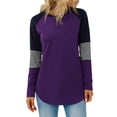 thumbnail image 1 of TEMOFON Long Sleeve Tops for Women Color Block Casual Tunic Crew Neck Sweatshirts Striped Raglan Sleeve Loose T Shirts for Women, 1 of 5