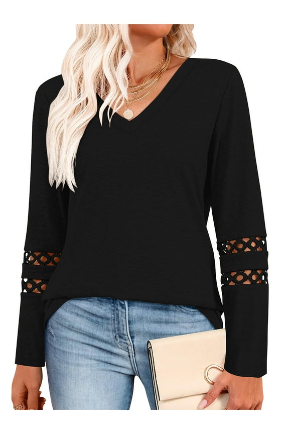 Long Sleeve Womens Tops Dressy Casual Blouses for Women V Neck T Shirts Clothes Sweatshirts Pullover Shirts Lightweight Fall Tunic Tops