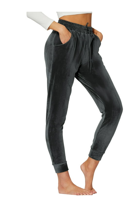 Lounge Jogger Pants for Women Velour Cozy Sweatpants for Home – Darkgray Joggers with Side Pockets L