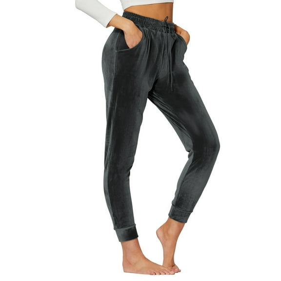 TEMOFON Lounge Jogger Pants for Women Velour Cozy Sweatpants for Home – Darkgray Joggers with Side Pockets XL