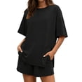 thumbnail image 1 of TEMOFON Lounge Sets for Women Summer Crew Neck Tshirts Drawstring Shorts with Pockets Oversized Comfy 2 Piece Outfits L, 1 of 7