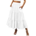 thumbnail image 1 of TEMOFON Midi Pleated Skirts for Women with Lining Elastic High Waist with Pockets Maxi A Line Linen Summer Clothes Trendy Flowy White XL, 1 of 9