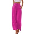thumbnail image 1 of TEMOFON Pants for Women Plus Size Wide Leg Linen Pant Palazzo Summer Casual Flowy Pants with Pocket Pink Drawstring Loose Comfy Soft Pants 3XL, 1 of 10