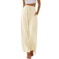 thumbnail image 1 of TEMOFON Pants for Women Plus Size Wide Leg Linen Pant Summer Casual Palazzo Beige Flowy Pants with Pocket Drawstring Loose Lightweight Pants 3XL, 1 of 10