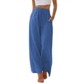 thumbnail image 1 of TEMOFON Pants for Women Plus Size Wide Leg Linen Pant Summer Casual Palazzo Royalblue Flowy Pants with Pocket Drawstring Loose Lightweight Pants 3XL, 1 of 10