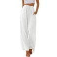 thumbnail image 1 of TEMOFON Pants for Women Plus Size Wide Leg Linen Pant White Summer Casual Palazzo Flowy Pants with Pocket Drawstring Loose Lightweight Pants 3XL, 1 of 10