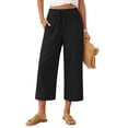 thumbnail image 1 of TEMOFON Linen Capri Pants Summer Wide Leg Pants for Women Black Flowy Drawstring Waist Womens Pants S, 1 of 8
