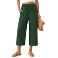 thumbnail image 1 of TEMOFON Linen Capri Pants Summer Wide Leg Pants for Women Casual Palazzo Womens Pant with Pocket Green XL, 1 of 8