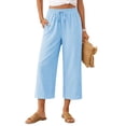 thumbnail image 1 of TEMOFON Linen Capri Pants Summer Wide Leg Pants for Women Casual Palazzo Womens Pant with Pocket Light Blue L, 1 of 8