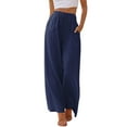 thumbnail image 1 of TEMOFON Pants for Women Wide Leg Linen Pant Casual Palazzo Summer Flowy Pants with Pocket Navy Blue Drawstring Loose Lounge Pants XXL, 1 of 11