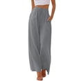 thumbnail image 1 of TEMOFON Pants for Women Wide Leg Linen Pant Palazzo Summer Casual Flowy Pants with Pocket Light Gray Drawstring Loose Comfy Soft Pants S, 1 of 10