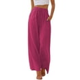 thumbnail image 1 of TEMOFON Pants for Women Wide Leg Linen Pant Summer Casual Palazzo Plum Flowy Pants with Pocket Drawstring Loose Lightweight Pants M, 1 of 10