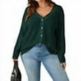 thumbnail image 1 of TEMOFON Plus Size Fall Long Sleeve for Womens Button Down Knit Cardigan for Women V Neck Waffle Knit Tops, 1 of 4