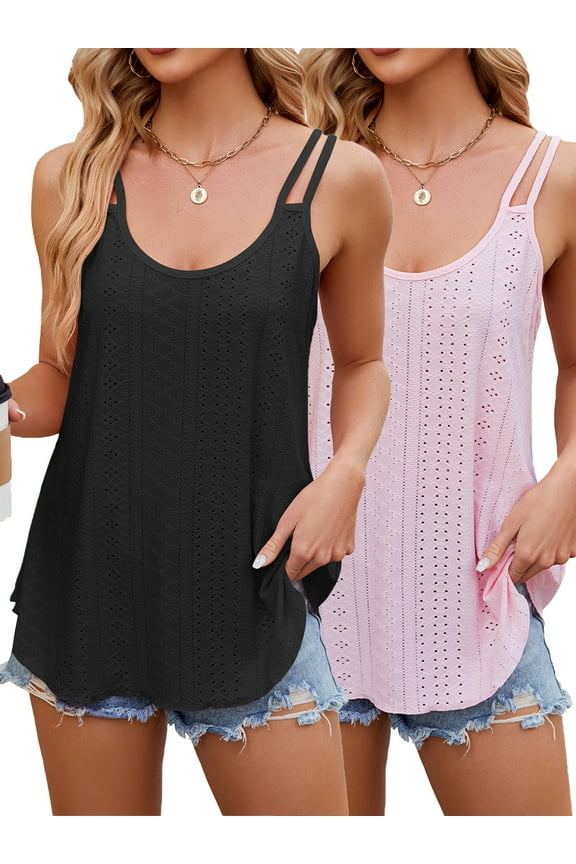 Plus Size Tank Tops for Womens Sleeveless Solid Sexy Cover Up Tops for Women Swing Vest Black and Pink (Pack of 2),XXL