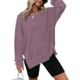 thumbnail image 1 of TEMOFON Plus Size Womens Shirts Long Sleeve Tops Waffle Knit Crew Neck Sweatshirts Fashion Side Slits Casual Pullover Plum, 1 of 10