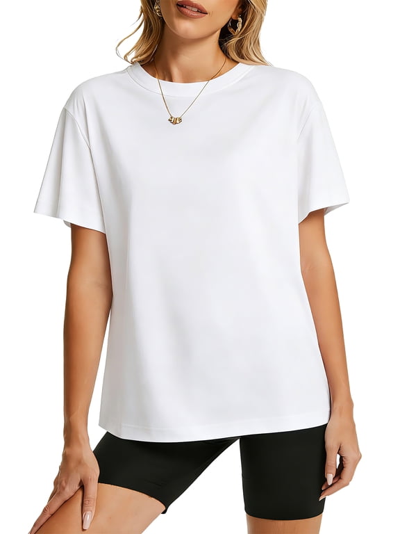 Shirts for Women Summer 100% Cotton Crew Neck Short Sleeve Basic T Shirts Casual Comfy Loose Womens Tops M
