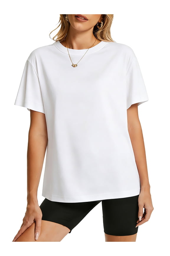 Shirts for Women Summer 100% Cotton Crew Neck Short Sleeve Basic T Shirts Casual Comfy Loose Womens Tops XL