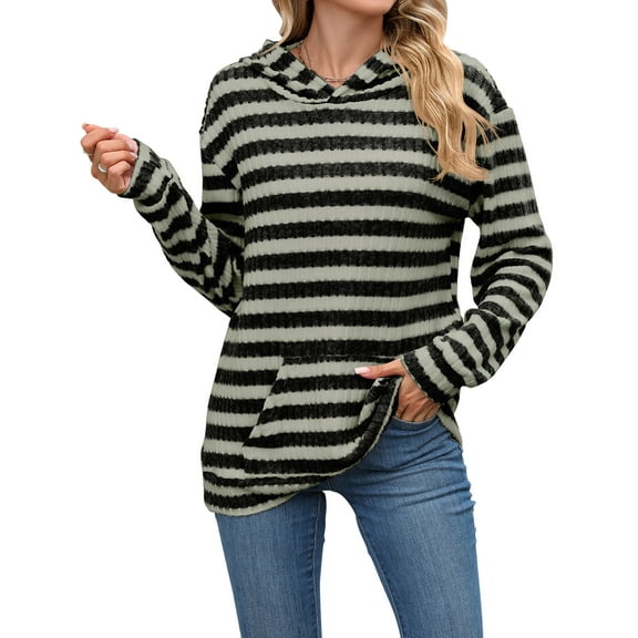 TEMOFON Women's Hoodies with Pockets Long Sleeve Pullover Sweatshirts Casual Fall Winter Striped Hoodie Tops