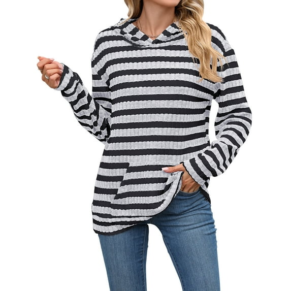 TEMOFON Women's Hoodies with Pockets Long Sleeve Pullover Sweatshirts Casual Fall Winter Striped Hoodie Tops