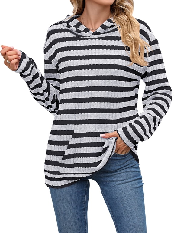 Women's Hoodies with Pockets Long Sleeve Pullover Sweatshirts Casual Fall Winter Striped Hoodie Tops