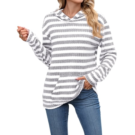 TEMOFON Women's Hoodies with Pockets Long Sleeve Pullover Sweatshirts Casual Fall Winter Striped Hoodie Tops
