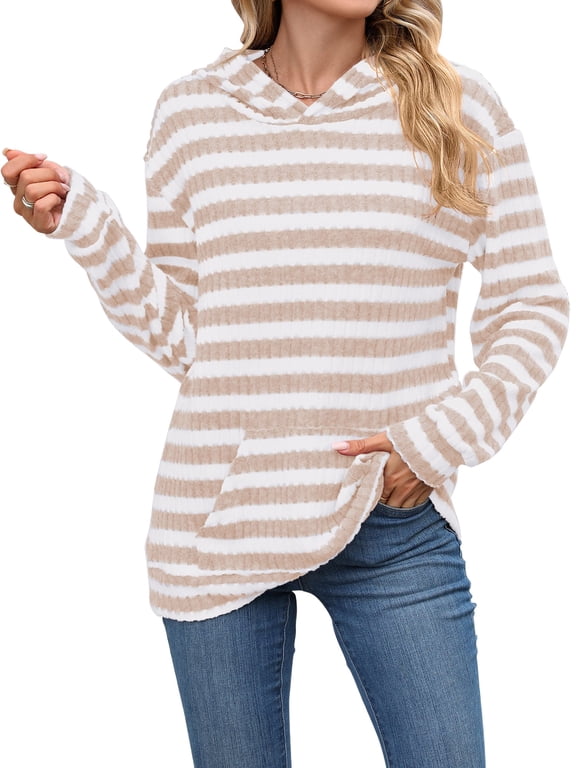 Women's Hoodies with Pockets Long Sleeve Pullover Sweatshirts Casual Fall Winter Striped Hoodie Tops