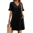 thumbnail image 1 of TEMOFON Summer Dresses for Women Ruffle Short Sleeve V Neck Casual T Shirts Dresses with Pockets Sundress, 1 of 8