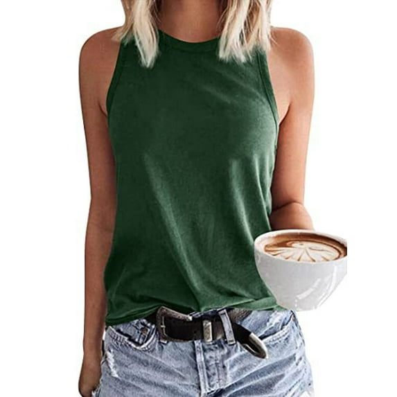 TEMOFON Summer Tanks for Women Tops Casual Sleeveless Crew Neck Tee Going Out Tank Tops Fashion Loose Fit Solid Color Green Size XL