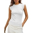 thumbnail image 1 of TEMOFON Summer Womens Tank Top Ribbed Tank Tops for Women White Crew Neck Cap Sleeve Tops Casual Basic Silm Fit Shirts L, 1 of 8