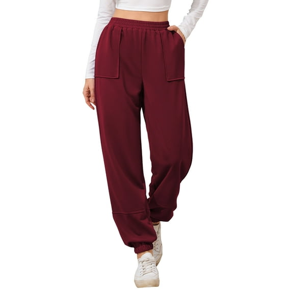 TEMOFON Sweatpants Casual Joggers Comfort Fall Sweatpants for Women Loose Fit Elastic Cuffs Winered Jogger Pant XXL
