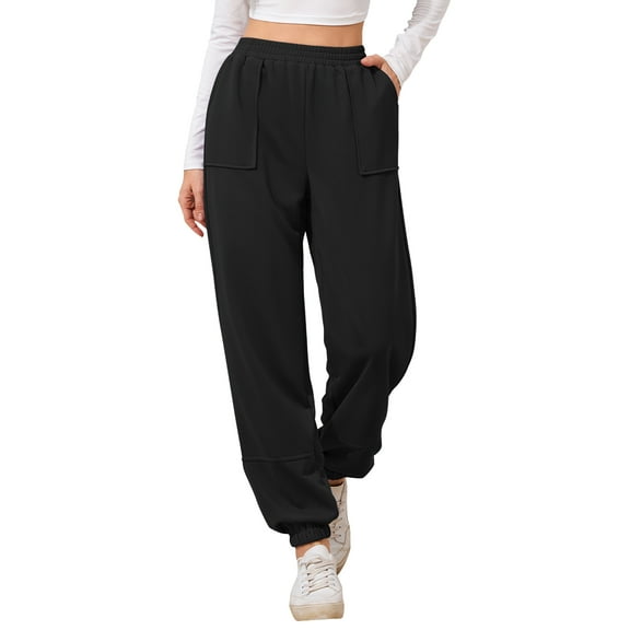 TEMOFON Sweatpants Casual Joggers Fall Trend Ladies Black Sweatpants Elastic Cuffs Straight Leg Comfy Jogger Pant L