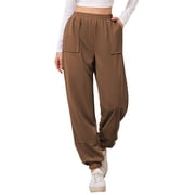 TEMOFON Sweatpants Casual Joggers Womens Loose Tapered Leg Jogger Pant Knit Comfy Elastic Cuffs Coffee Sweatpants L