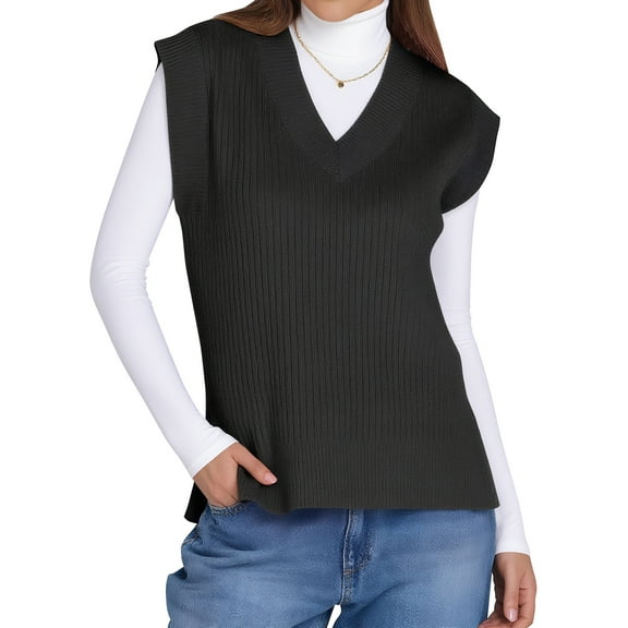 TEMOFON Sweater Vest for Women Fall V Neck Knit Sleeveless Pullover Tank Tops Casual Oversized Loose Fit Sweater Vest L